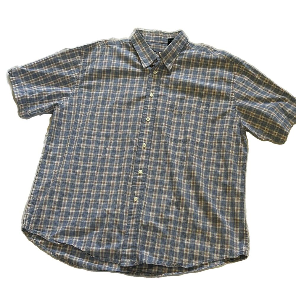 Y2K IZOD Plaid Short Sleeve Button-Up Shirt Blue Men's XL Cotton",
